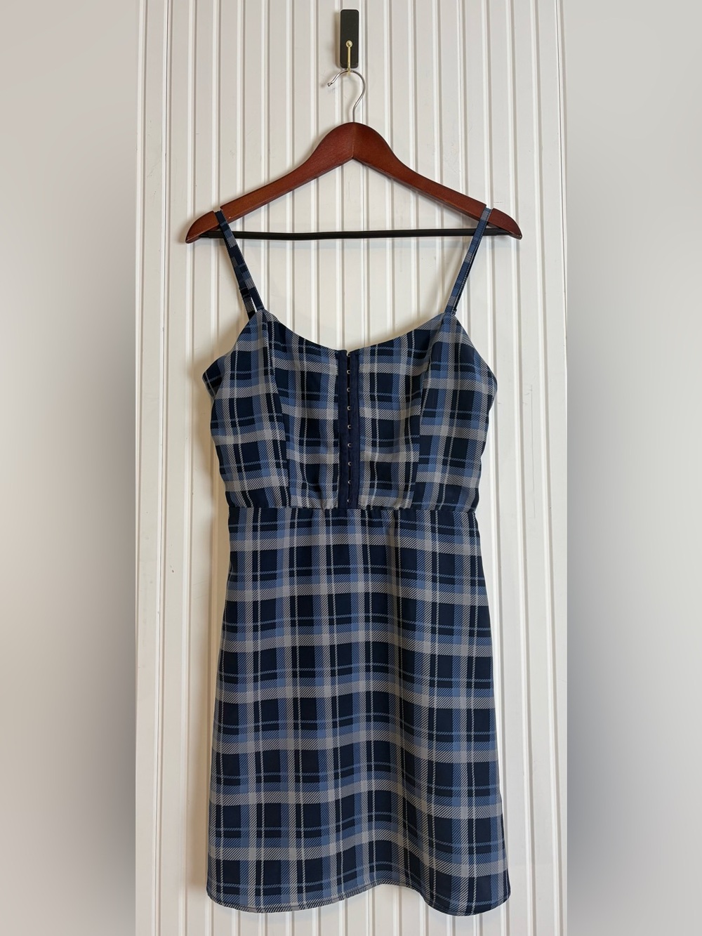 Lily Rose Mini Dress M Blue Plaid Preppy Dark Academia Layer Smocked Sleeveless